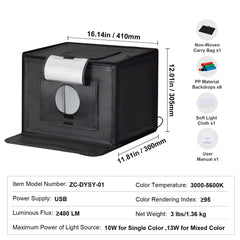 Photo Studio Light Box 3000-5600K Adjustable 3 Color Temperatures,41 x 30 x 30.5cm