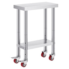 Stainless Steel Work Table with Wheels 24 x 12 x 32 Inch Prep Table with 4 Casters Heavy Duty Work Table for Commercial Kitchen Restaurant Business