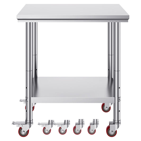 Stainless Steel Work Table with Wheels 24 x 30 Prep Table with casters Heavy Duty Work Table for Commercial Kitchen Restaurant Business (24 x 30 x 33.8 Inch)
