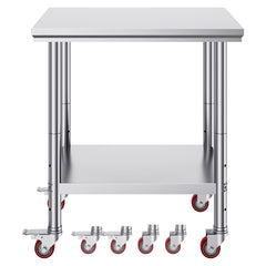 Stainless Steel Work Table with Wheels 24 x 30 Prep Table with casters Heavy Duty Work Table for Commercial Kitchen Restaurant Business (24 x 30 x 33.8 Inch)