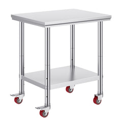 Stainless Steel Work Table with Wheels 24 x 30 Prep Table with casters Heavy Duty Work Table for Commercial Kitchen Restaurant Business (24 x 30 x 33.8 Inch)