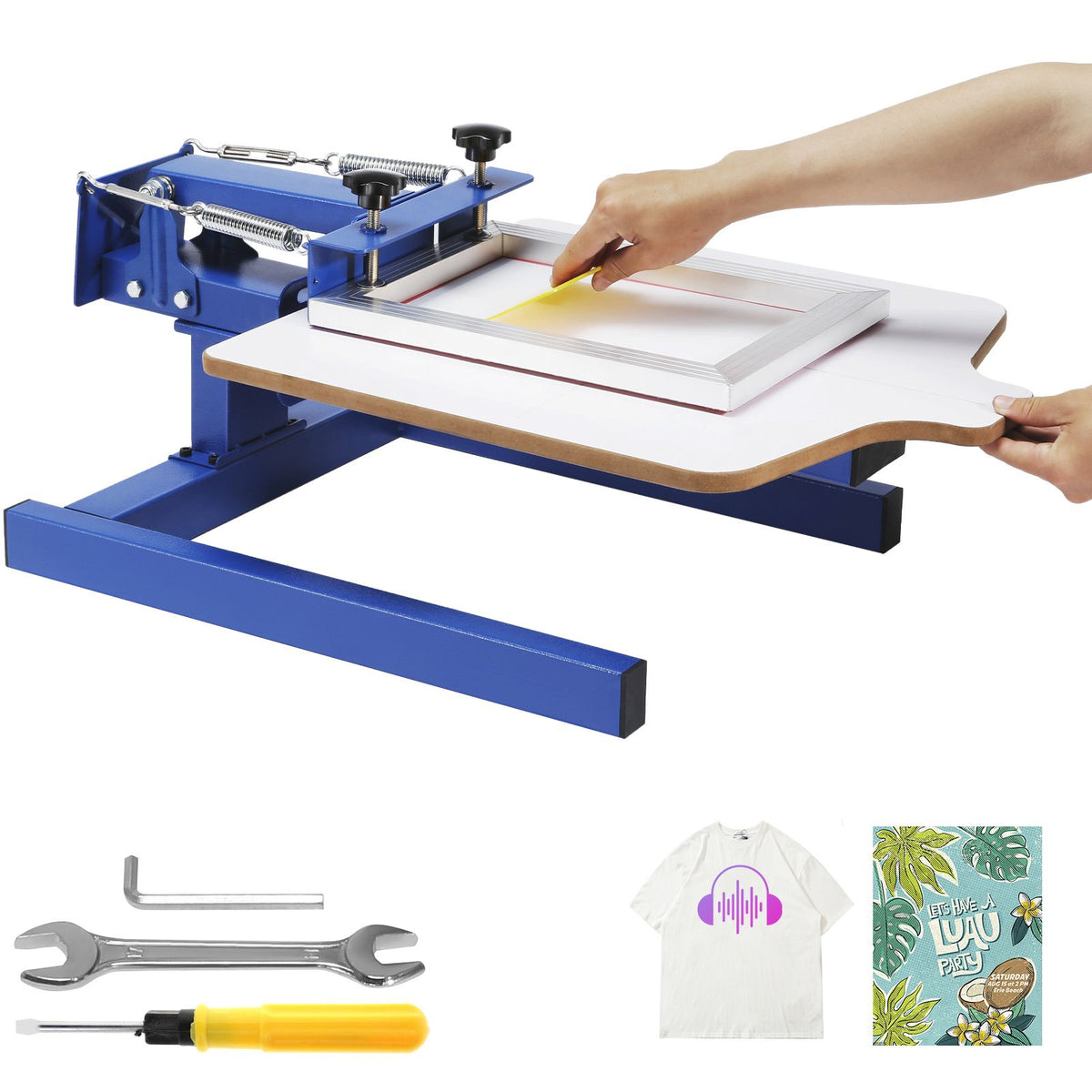 Screen Printing Machine, 1 Color 1 Station Silk Screen Printing Press, 21.2x17.7in / 54x45cm Screen Printing Press, Double-layer Positioning Pallet, Adjustable Tension for T-shirt DIY Printing