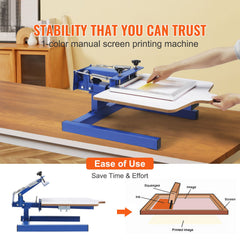 Screen Printing Machine, 1 Color 1 Station Silk Screen Printing Press, 21.2x17.7in / 54x45cm Screen Printing Press, Double-layer Positioning Pallet, Adjustable Tension for T-shirt DIY Printing