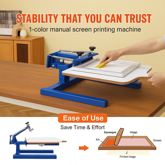 Screen Printing Machine, 1 Color 1 Station Silk Screen Printing Press, 21.2x17.7in / 54x45cm Screen Printing Press, Double-layer Positioning Pallet, Adjustable Tension for T-shirt DIY Printing