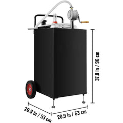 114L Gas Caddy, Fuel Storage Tank with Wheels, Portable Fuel Caddy with Manuel Transfer Pump, Gasoline Diesel Fuel Container for Cars, Lawn Mowers, ATVs, Boats, More, Black