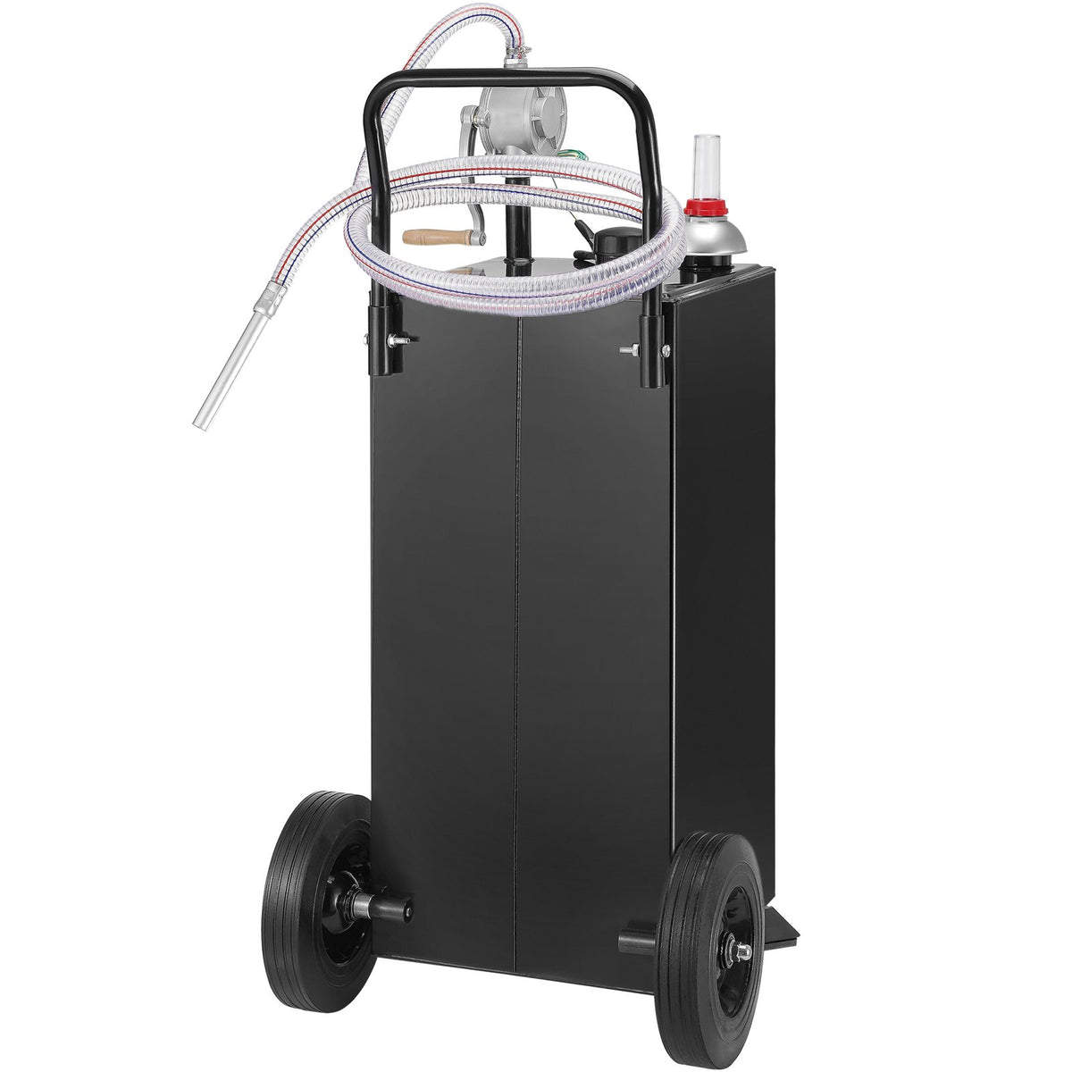 114L Gas Caddy, Fuel Storage Tank with Wheels, Portable Fuel Caddy with Manuel Transfer Pump, Gasoline Diesel Fuel Container for Cars, Lawn Mowers, ATVs, Boats, More, Black