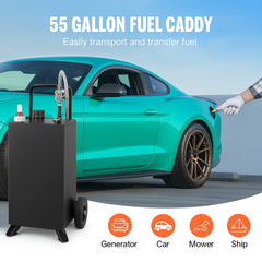 114L Gas Caddy, Fuel Storage Tank with Wheels, Portable Fuel Caddy with Manuel Transfer Pump, Gasoline Diesel Fuel Container for Cars, Lawn Mowers, ATVs, Boats, More, Black