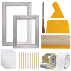 Screen Printing Kit, 2 Pieces Aluminum Silk Screen Printing Frames20.3 x 25.4/25.4 x 35.6cm 110 Count Mesh, 2 Tapes and Screen Printing Squeegees and Transparency Films for T-shirts DIY