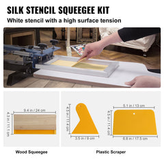Screen Printing Kit, 2 Pieces Aluminum Silk Screen Printing Frames20.3 x 25.4/25.4 x 35.6cm 110 Count Mesh, 2 Tapes and Screen Printing Squeegees and Transparency Films for T-shirts DIY