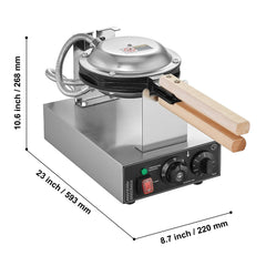 Commercial Bubble Waffle Maker, 1400W Egg Pancake Baker Machine, Non-Stick Stainless Steel Egg Bubble Puff, 180° Rotatable, Temp and Time Control, Wooden Handle, for Restaurant Bakery Snack Bar