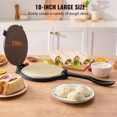 Tortilla Press, 250mm Tortilla and Roti Maker, Cast Iron Heavy Duty Tortilladora Press, Pre-Seasoned Pataconera Maker with 100 Pcs Parchment Paper, Dough Maker for Flour Tortilla, Tawa, Silver
