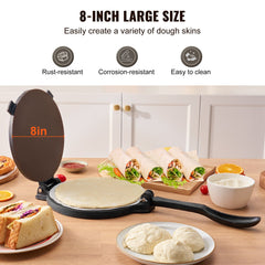 Tortilla Press, 8 Inch Tortilla and Roti Maker, Cast Iron Heavy Duty Tortilladora Press, Pre-Seasoned Pataconera Maker with 100 Pcs Parchment Paper, Dough Maker for Flour Tortilla, Tawa, Silver