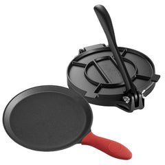 Tortilla Press, 250mm Cast Iron Tortilla and Roti Maker, Heavy Duty Tortilladora Press, Pataconera Makers with Handle and 100 Pcs Parchment Paper, Dough Taco Press for Flour Tortilla, Tawa