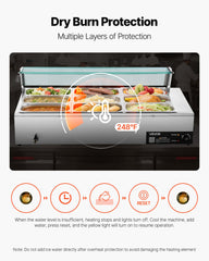 Commercial Food Warmer, 1500W Electric Stainless Steel Steam Food Warmer with Glass Cover, 9-Pan Countertop Buffet Bain Marie with Soup & Perforated Ladles, for Catering, Restaurant & Party