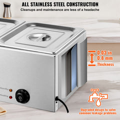 Commercial Food Warmer, 2-Pan Electric Steam Table, 1200W Professional Countertop Stainless Steel Buffet Bain Marie with 30-85°C Temp Control for Catering, Buffet, Parties, Restaurants