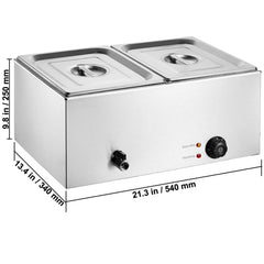 Commercial Food Warmer, 2-Pan Electric Steam Table, 1200W Professional Countertop Stainless Steel Buffet Bain Marie with 30-85°C Temp Control for Catering, Buffet, Parties, Restaurants