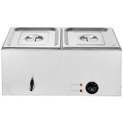 Commercial Food Warmer, 2-Pan Electric Steam Table, 1200W Professional Countertop Stainless Steel Buffet Bain Marie with 30-85°C Temp Control for Catering, Buffet, Parties, Restaurants