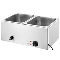 Commercial Food Warmer, 2-Pan Electric Steam Table, 1200W Professional Countertop Stainless Steel Buffet Bain Marie with 30-85°C Temp Control for Catering, Buffet, Parties, Restaurants