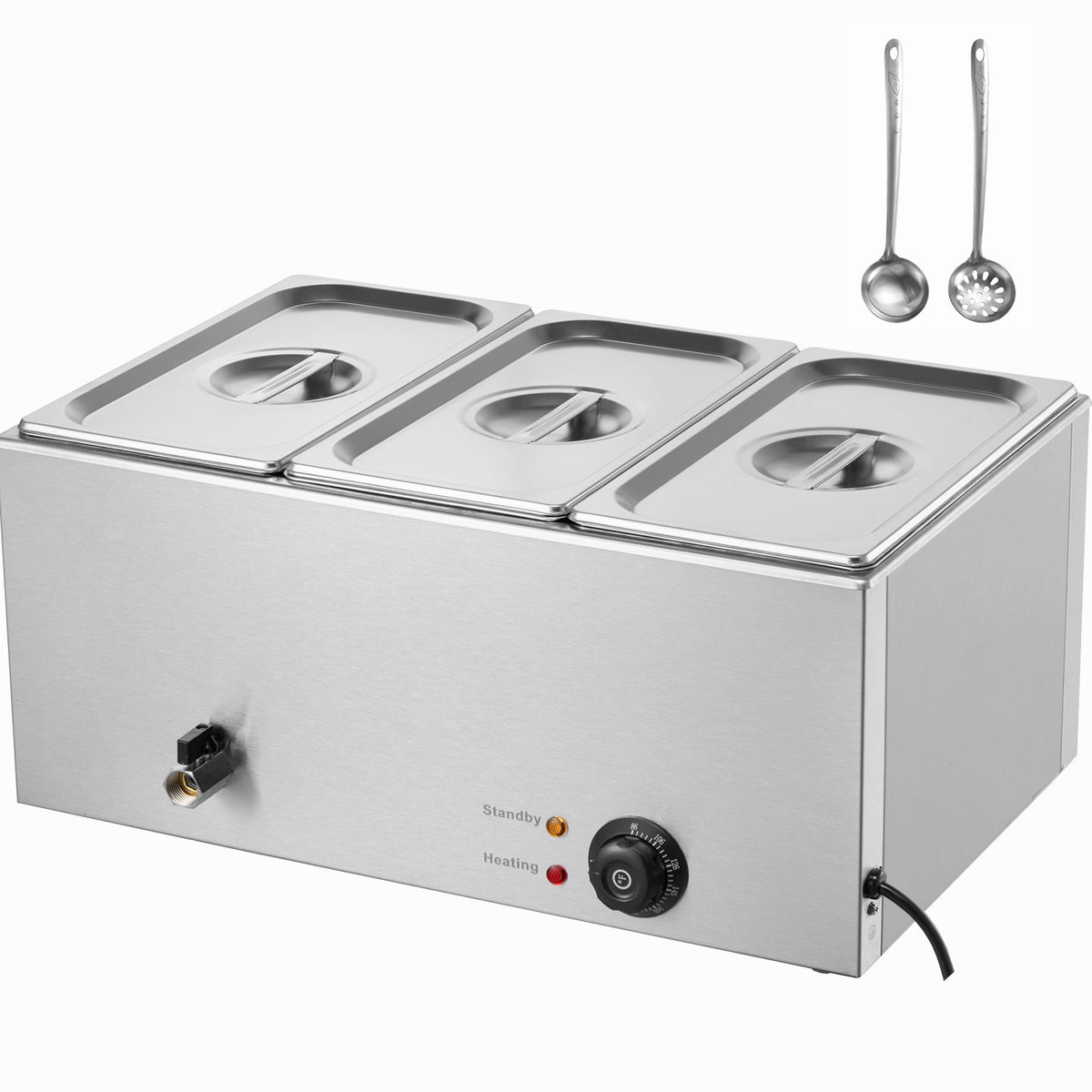 3-Pan Commercial Food Warmer, 16.5L Electric Steam Table, 1200W Professional Countertop Stainless Steel Buffet Bain Marie with 30 - 85℃ Temp Control for Catering and Restaurants, Silver