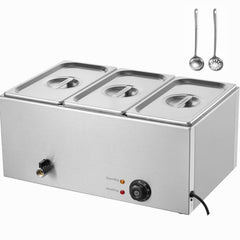3-Pan Commercial Food Warmer, 16.5L Electric Steam Table, 1200W Professional Countertop Stainless Steel Buffet Bain Marie with 30 - 85℃ Temp Control for Catering and Restaurants, Silver
