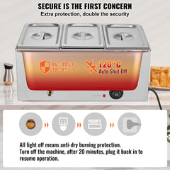 3-Pan Commercial Food Warmer, 16.5L Electric Steam Table, 1200W Professional Countertop Stainless Steel Buffet Bain Marie with 30 - 85℃ Temp Control for Catering and Restaurants, Silver