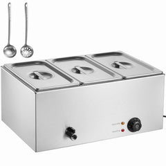 3-Pan Commercial Food Warmer, 16.5L Electric Steam Table, 1200W Professional Countertop Stainless Steel Buffet Bain Marie with 30 - 85℃ Temp Control for Catering and Restaurants, Silver