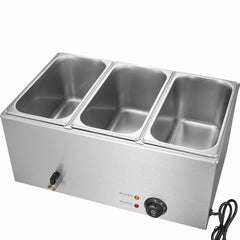 3-Pan Commercial Food Warmer, 16.5L Electric Steam Table, 1200W Professional Countertop Stainless Steel Buffet Bain Marie with 30 - 85℃ Temp Control for Catering and Restaurants, Silver