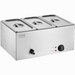 3-Pan Commercial Food Warmer, 16.5L Electric Steam Table, 1200W Professional Countertop Stainless Steel Buffet Bain Marie with 30 - 85℃ Temp Control for Catering and Restaurants, Silver