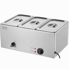 3-Pan Commercial Food Warmer, 16.5L Electric Steam Table, 1200W Professional Countertop Stainless Steel Buffet Bain Marie with 30 - 85℃ Temp Control for Catering and Restaurants, Silver