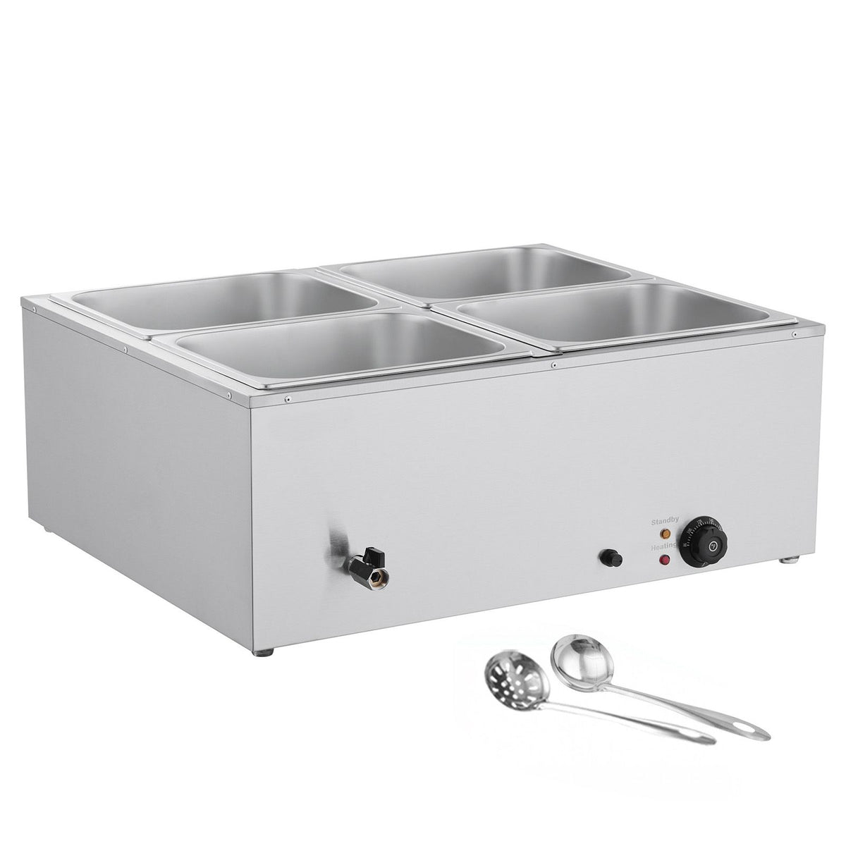 Commercial Food Warmer, 1500W Electric Stainless Steel Steam Food Warmer with Lid, 4-Pan Fast Heating Countertop Buffet Bain Marie with Soup & Perforated Ladles, for Catering, Restaurant, Party