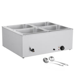 Commercial Food Warmer, 1500W Electric Stainless Steel Steam Food Warmer with Lid, 4-Pan Fast Heating Countertop Buffet Bain Marie with Soup & Perforated Ladles, for Catering, Restaurant, Party