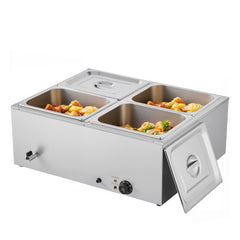 Commercial Food Warmer, 1500W Electric Stainless Steel Steam Food Warmer with Lid, 4-Pan Fast Heating Countertop Buffet Bain Marie with Soup & Perforated Ladles, for Catering, Restaurant, Party
