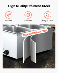 Commercial Food Warmer, 1500W Electric Stainless Steel Steam Food Warmer with Lid, 4-Pan Fast Heating Countertop Buffet Bain Marie with Soup & Perforated Ladles, for Catering, Restaurant, Party