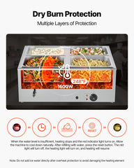Commercial Food Warmer, 1500W Electric Stainless Steel Steam Food Warmer with Lid, 4-Pan Fast Heating Countertop Buffet Bain Marie with Soup & Perforated Ladles, for Catering, Restaurant, Party