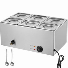 Commercial Food Warmer, 6-Pan Electric Steam Table, 1200W Professional Countertop Stainless Steel Buffet Bain Marie with 30-85°C Temp Control for Catering, Buffet, Parties, Restaurants