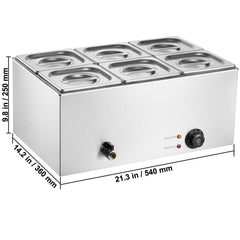 Commercial Food Warmer, 6-Pan Electric Steam Table, 1200W Professional Countertop Stainless Steel Buffet Bain Marie with 30-85°C Temp Control for Catering, Buffet, Parties, Restaurants