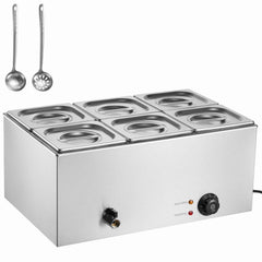 Commercial Food Warmer, 6-Pan Electric Steam Table, 1200W Professional Countertop Stainless Steel Buffet Bain Marie with 30-85°C Temp Control for Catering, Buffet, Parties, Restaurants