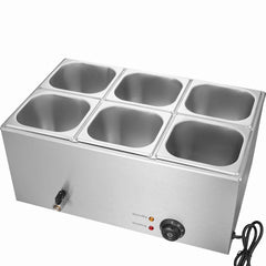 Commercial Food Warmer, 6-Pan Electric Steam Table, 1200W Professional Countertop Stainless Steel Buffet Bain Marie with 30-85°C Temp Control for Catering, Buffet, Parties, Restaurants