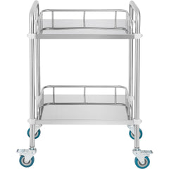 Lab Rolling Cart, 2-Shelf Stainless Steel Rolling Cart, Lab Serving Cart with Swivel Casters, Dental Utility Cart for Clinic, Lab, Hospital, Salon, 15.16"x21.57"x34.06"