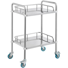 Lab Rolling Cart, 2-Shelf Stainless Steel Rolling Cart, Lab Serving Cart with Swivel Casters, Dental Utility Cart for Clinic, Lab, Hospital, Salon, 15.16"x21.57"x34.06"