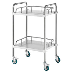 Lab Rolling Cart, 2-Shelf Stainless Steel Rolling Cart, Lab Serving Cart with Swivel Casters, Dental Utility Cart for Clinic, Lab, Hospital, Salon, 15.16"x21.57"x34.06"