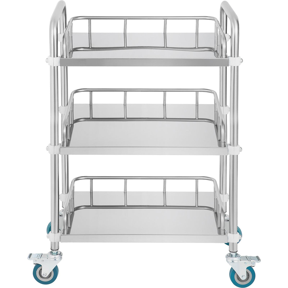 Lab Rolling Cart, 3-Shelf Stainless Steel Rolling Cart, Lab Serving Cart with Swivel Casters, Dental Utility Cart for Clinic, Lab, Hospital, Salon, 26.38"x15.55"x34.13"