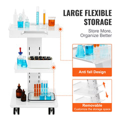 Trolley Cart Dental Lab Mobile Rolling Serving Cart 3 Layers with Socket