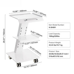 Trolley Cart Dental Lab Mobile Rolling Serving Cart 3 Layers with Socket