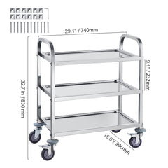  Stainless Steel Cart, 3 Layers Lab Utility Cart 181 kg Weight Capacity, Medical Cart with Lockable Universal Wheels, for Lab, Clinic, Kitchen, Salon