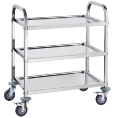  Stainless Steel Cart, 3 Layers Lab Utility Cart 181 kg Weight Capacity, Medical Cart with Lockable Universal Wheels, for Lab, Clinic, Kitchen, Salon