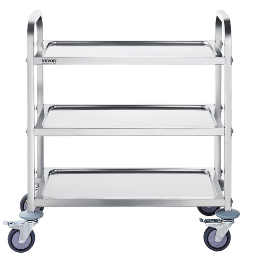  Stainless Steel Cart, 3 Layers Lab Utility Cart 181 kg Weight Capacity, Medical Cart with Lockable Universal Wheels, for Lab, Clinic, Kitchen, Salon