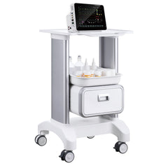 2 Tiers Lab Carts Mobile Medical Cart with 1 Drawer & 1 Top Tray White