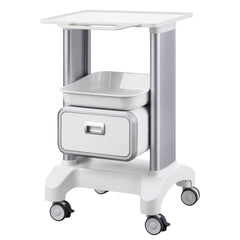 2 Tiers Lab Carts Mobile Medical Cart with 1 Drawer & 1 Top Tray White