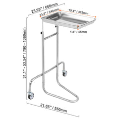 Stainless Steel Lab Cart with Single Tray & 2 Silent Wheels for Lab Clinic